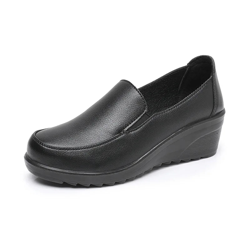 Ngouxm Spring Autumn Women Pumps Wedges Shoes Woman Genuine Leather Casual Shoes Mother High Heels Shoes