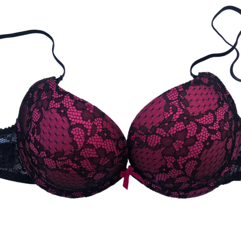 Cotton Deep V Lace Surface Push Up Sexy Bra Panty Sets Matching Bow G-string Comfortable Underwear Women Lingerie Set Intimates