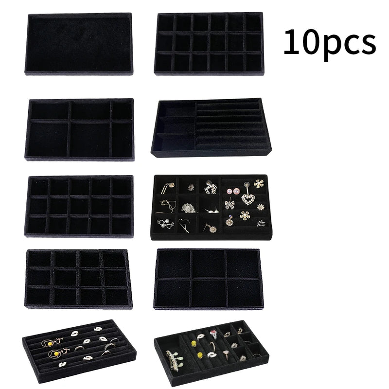 1 Set, (Including 8PCS) Flocking Jewelry Box Jewelry Tray