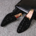 Dress Shoes for Men Luxury Pointed Toe Black Loafers Denim Metal Sequins Shoes Fashion High Quality Men Party Wedding Shoes New