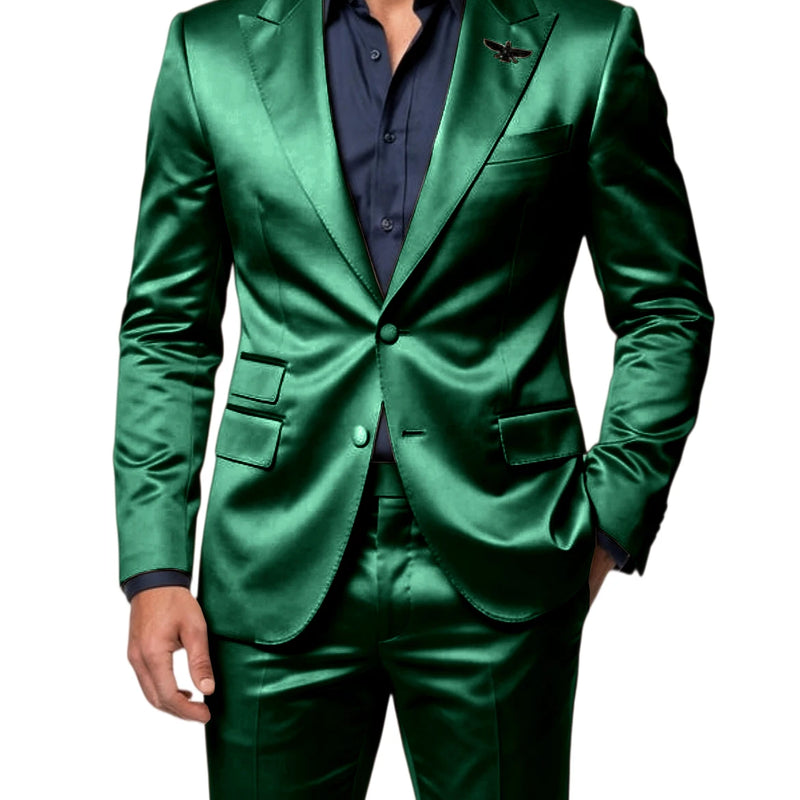 Men's Satin 2 - Piece Suit Set Slim Fit Peak Lapel Tuxedo Blazer With Straight Leg Pants For Wedding Party - View 14 | SAMAG