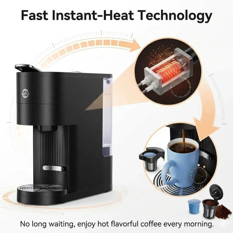 3 In 1 Coffee Capsule & Ground Coffee Brewer, 30 Oz Removable Water Tank, 4 Brew Sizes 6-12 Oz, Self-Cleaning Fast Heating Coffe