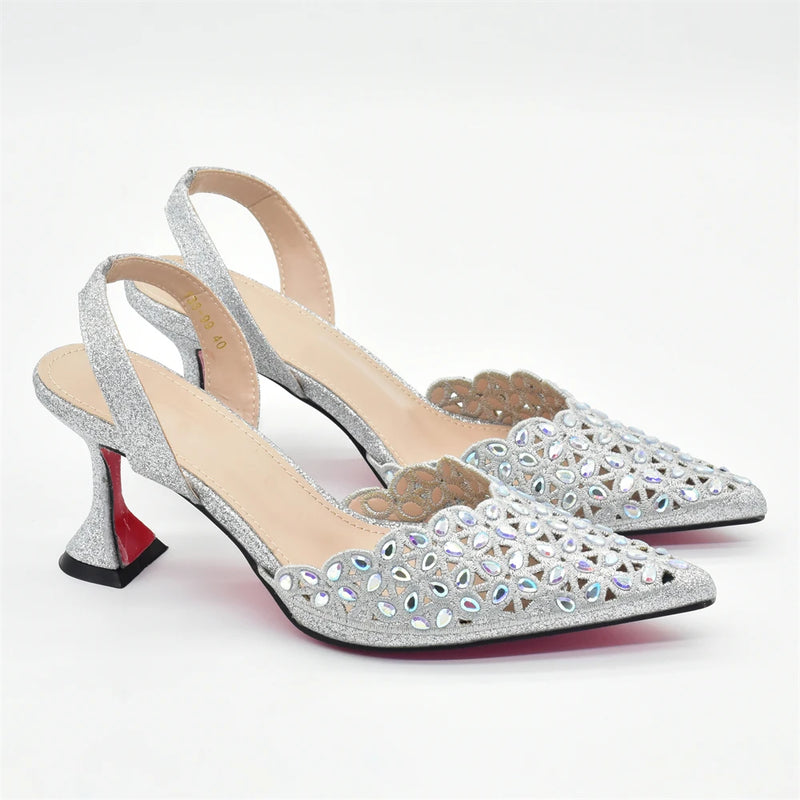 New Arrival Nigeria Women Designer Shoes and Bags Decorated with Rhinestone Wedding Italian Shoes Bag Set Pumps Women Luxury