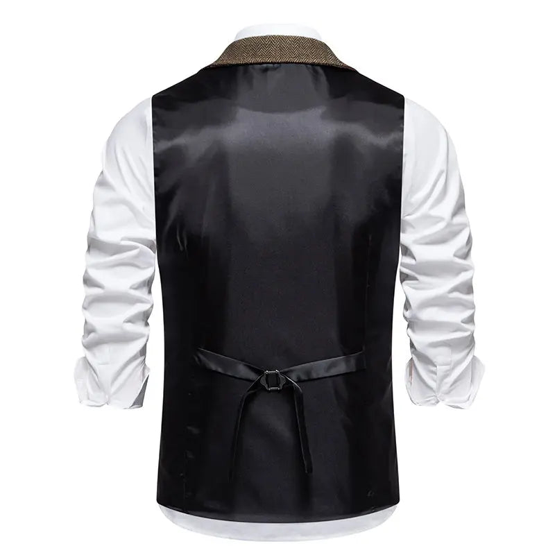 Men's Suit Vest Fashion Turn-Down Collar Pockets Suit Vests England Style Smart Casual Vintage Gentleman Leisure Party Waistcoat