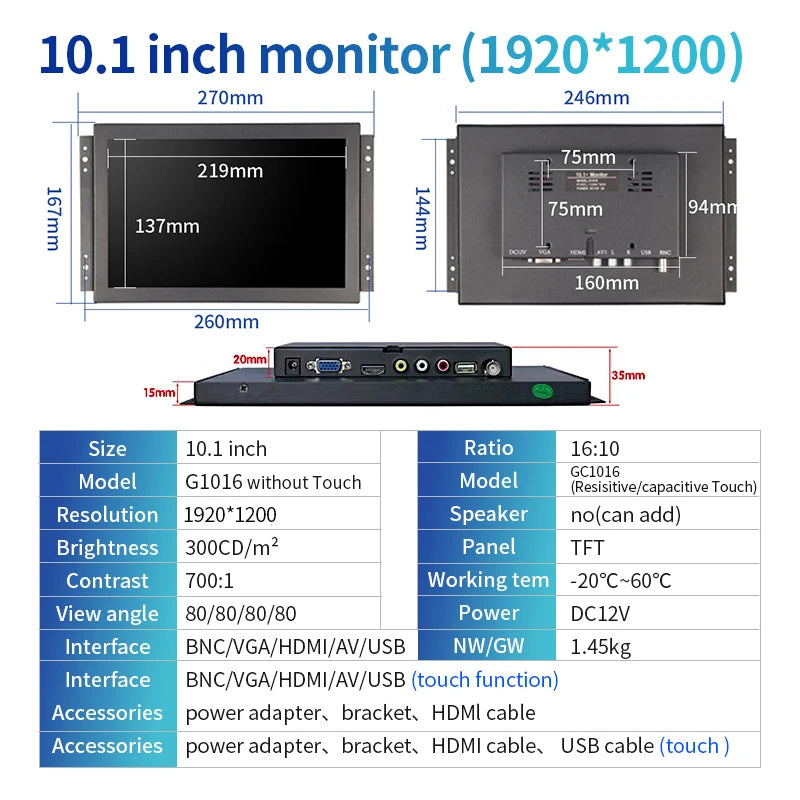 10.1 Inch 1920*1200 16:10 Metal Case Capacitive Touch - Visuel 6 | SAMAG