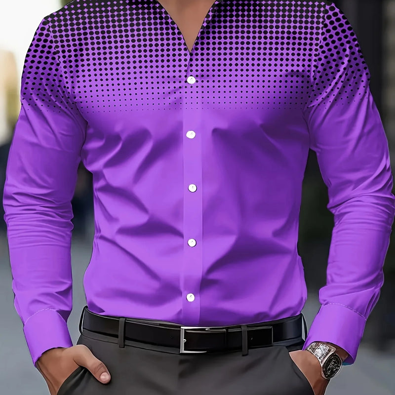 Men's Casual Long Sleeve Button-Up Shirt - Gradient Blue | SAMAG