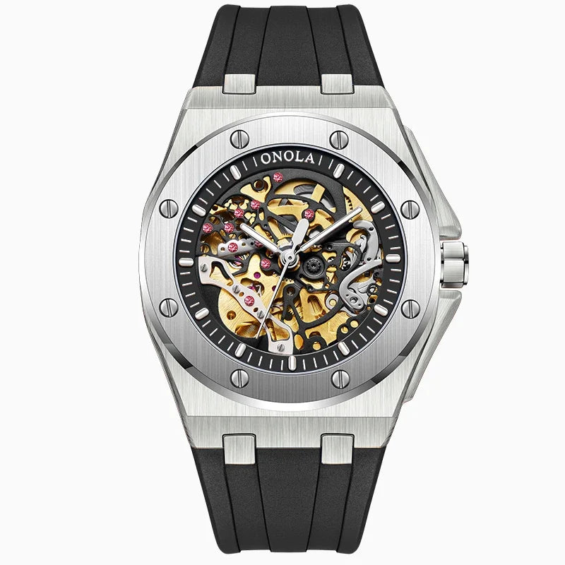 ONOLA 3834 Automatic Mechanical Men's Watch Fashion Sport Waterproof Luminous Watches for Men Silicone Strap Relogio Masculino