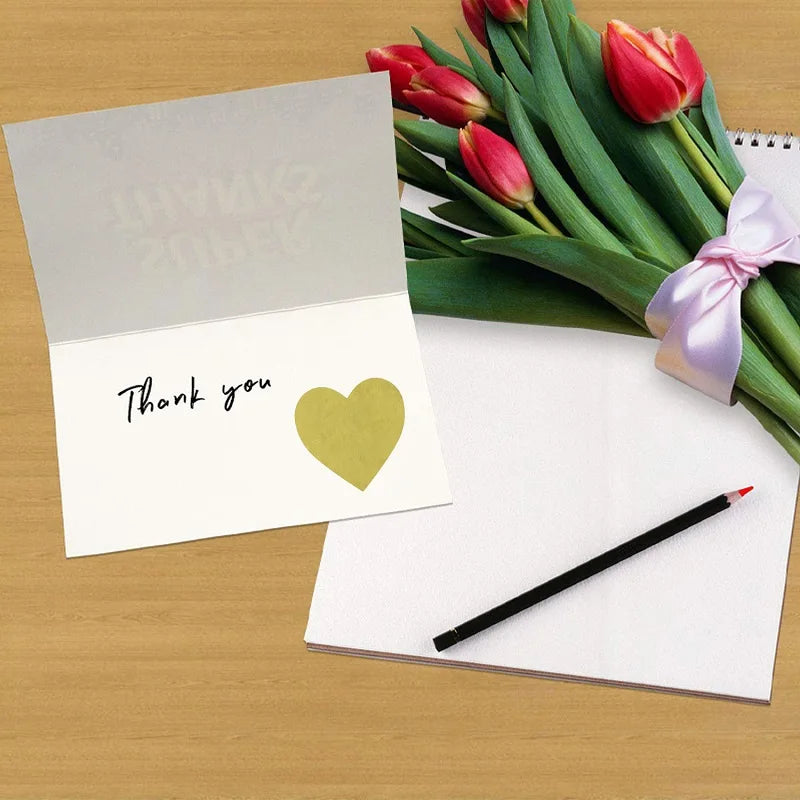 100-500PCS Thank You Stickers New Rolling Merci Stickers for Business Packaging Home Made Love Heart Shaped Sticker