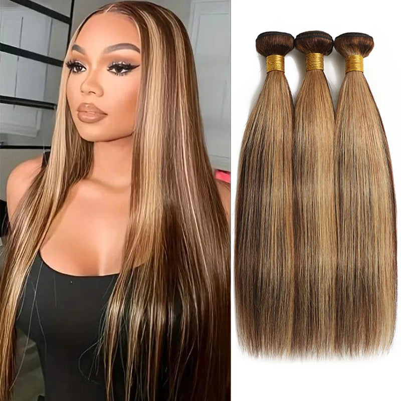 100% Brazilian Remy Virgin Hair Ombre Straight Bundles Colored Brown Highlight Human Hair Bone Straight Sew In Hair Extension