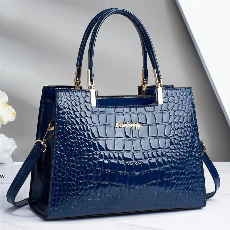 Luxury Bright Leather Ladies HandBags High-end Crocodile  Messenger Bags Boston Ladies Shopping Shoulder Tote Bags Crossbody Bag