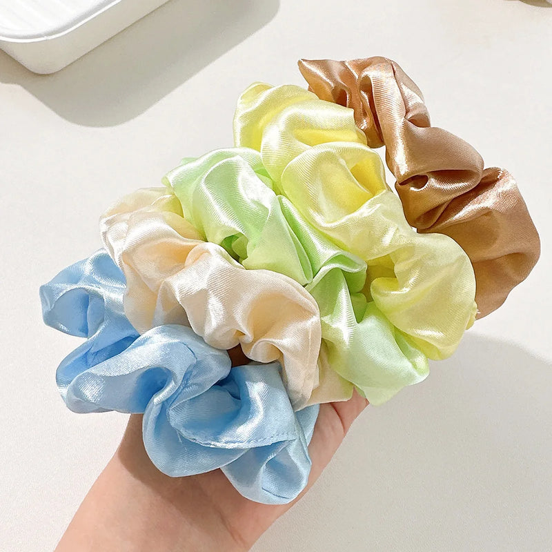 8Pcs/set Bright Color Silk Hair Scrunchies Women Y2K Solid Color Elastic Hair Bands Ponytail Holders Hair Rope Hair Accessories