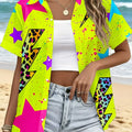 Neon Green Star Pattern Lapel Shirt for Women Leopard | SAMAG
