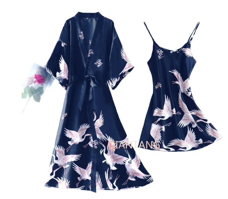 Sexy Nightwear Gown Set Women Pyjama V-Neck Pajamas Silky | SAMAG