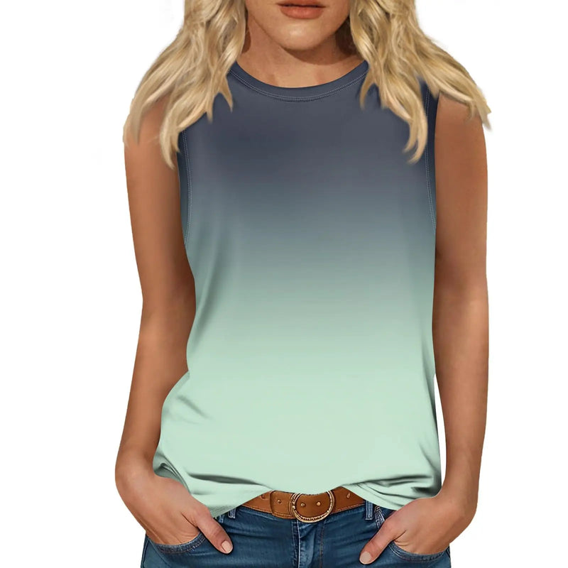 New Gradient Color 3D Print Tank Tops Women O-Neck Casual Vest Off Shoulder Y2k Sleeveless Top Harajuku Camisole Woman Clothing