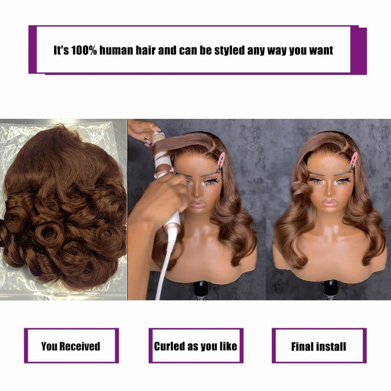 #4 Chocolate Brown Body Wave Bob Wig 13x4 HD Transparent Lace Front Human Hair Wig Short Wavy Wigs For Women