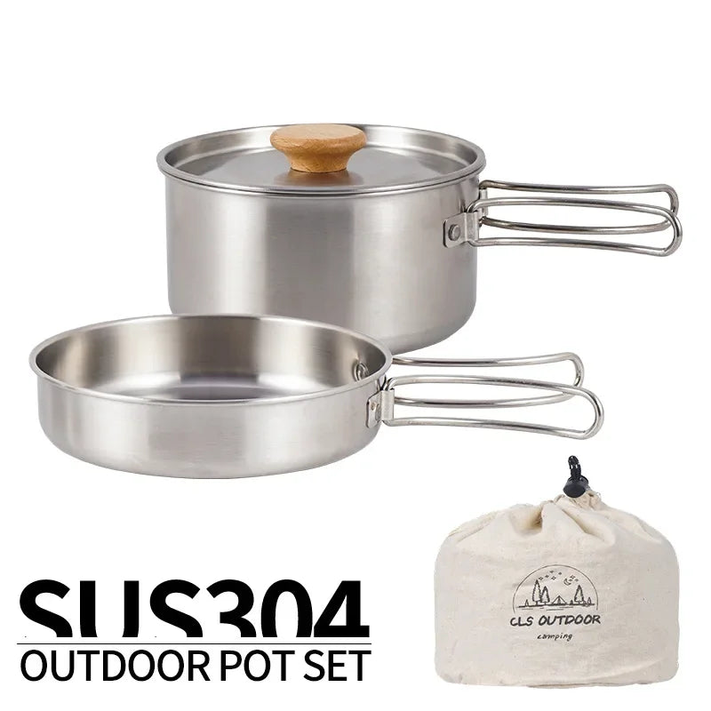 CLS NOBANA Camping Pot Set 304 Stainless Steel  2pcs Outdoor Cookware Kit Cooking Set Travel Tableware for Tourism Hiking Picnic