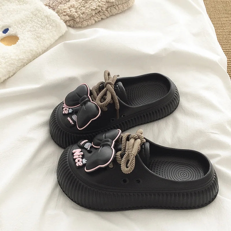 Summer Women Slippers Platform Bow Decoration Clogs Garden Shoes Comfortable Beach Sandal Chunky Slippers Soft Slides for Female
