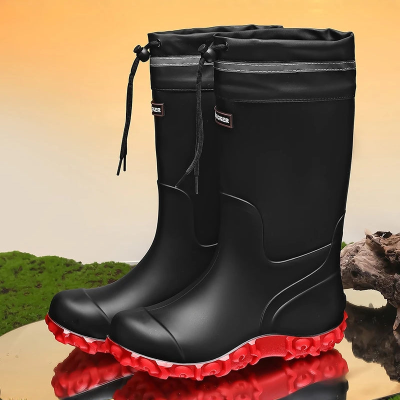 Men's Mid-Calf Rain Boots 2026 New Style Fishing Car Wash Waterproof Work Safety Kitchen Water Shoes Anti-Slip Rubber Shoes