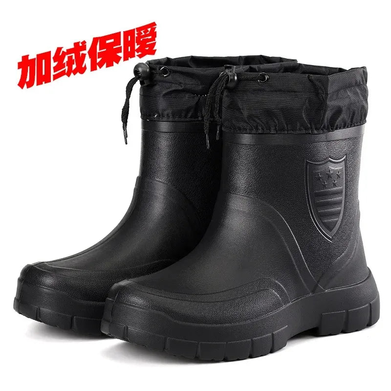 High Quality Men Rain Boots Mid-calf Waterproof Work Boot Spring Fall Fishing Boots Men Keep Warm Winter Rain Shoes Botas Hombre