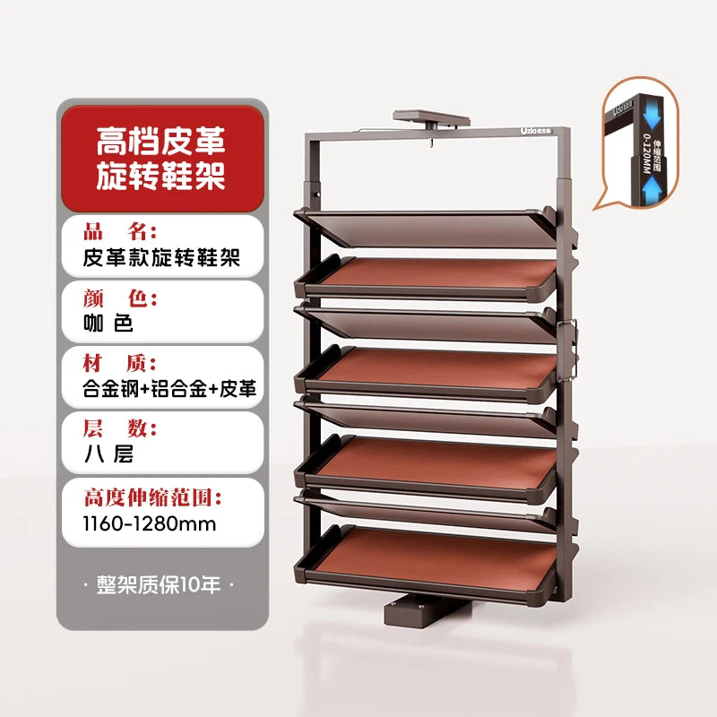 Built-in Height Adjustable Shoe Cabinet Closet Space Saving 360° Rotating Shoe Rack, Multi-layer Shoe Holder Storage Organizer