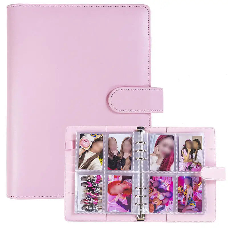 A5 Notebook Photocard Binder with 4 Pockets Sleeves, 6 Ring  PU Leather Binder Loose Leaf Personal Organizer Photo Binder Book