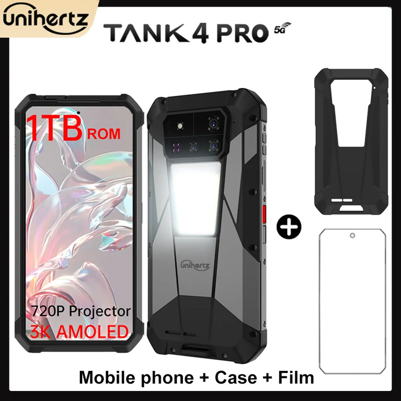 【Ships from US】Unihertz Tank 4 pro 8849 Smartphone Android 16 with 720P Projector 5G AI Dimensity 8300 3K AMOLED 11600mAh 120W