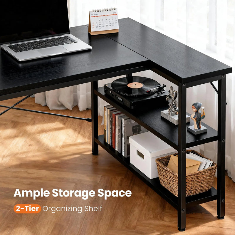 JHK L Shaped Desk 47 Inch Computer Desk Gaming Furniture Corner Desks Home Office PC Table with Reversible Storage Shelves
