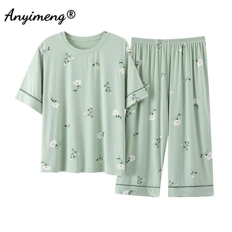 Plus Size Women's Capri Pants Pajamas Sets Polka Dot | SAMAG