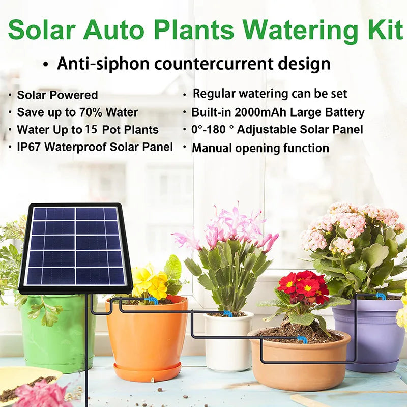 Solar Automatic Drip Irrigation System Kit Plant Water Machine with Anti Siphon Garden Outdoor Indoor Green Plant Water Jardin