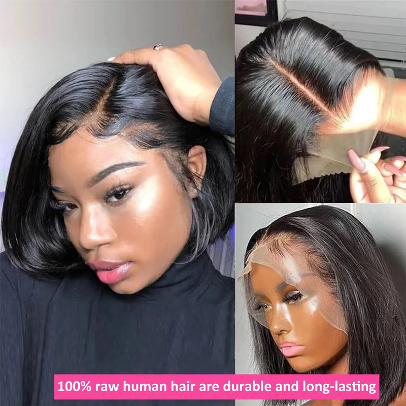 Straight 13x4 Short Bob Remy Hair HD Transparent Lace Full Lace Frontal Wigs 100% Human Hair For Women 4x4 5x5 Lace Closure Wig