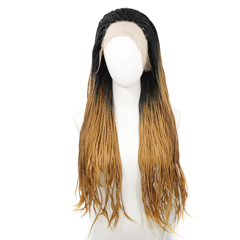 Ombre Grey Box Braided Wigs Braids For Black Women 26Inch Long Crochet Braids Synthetic Hair Wig Dark Roots 13x3 Lace Front Wig
