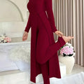 2026 New Fall/Winter Design Round-neck Slit Long-Sleeved Thick Striped Long-Sleeved Two-Piece Set (Extra Large Long-Sleeved Casual Wear)