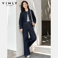 VIMLY Women's Two-piece Set 2026 Vintage Blue Denim Long Sleeve Coats Fashion Wide-leg Baggy Pant Matching Sets Female A2200