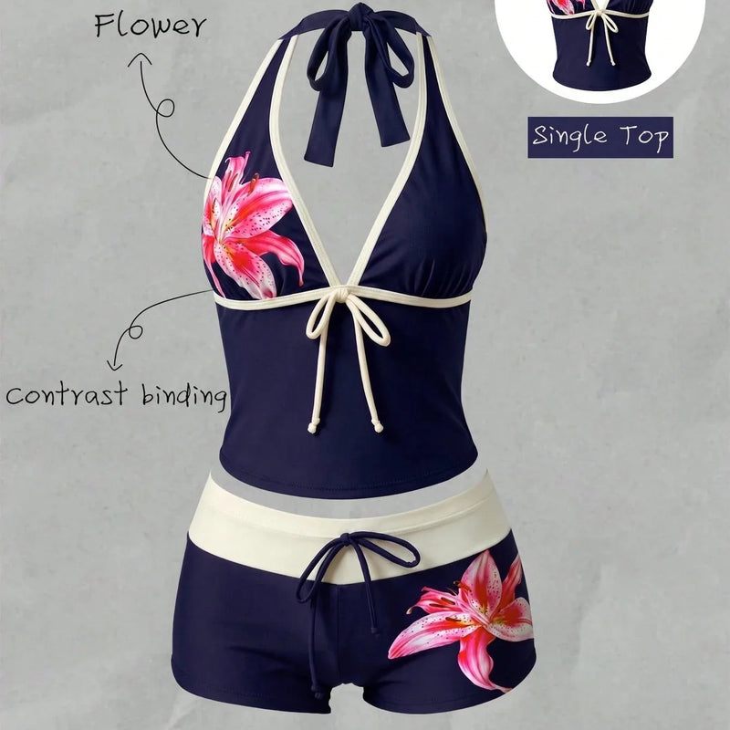 Women Bikinis Set Vintage Striped Floral Tankini Swimsuit | SAMAG