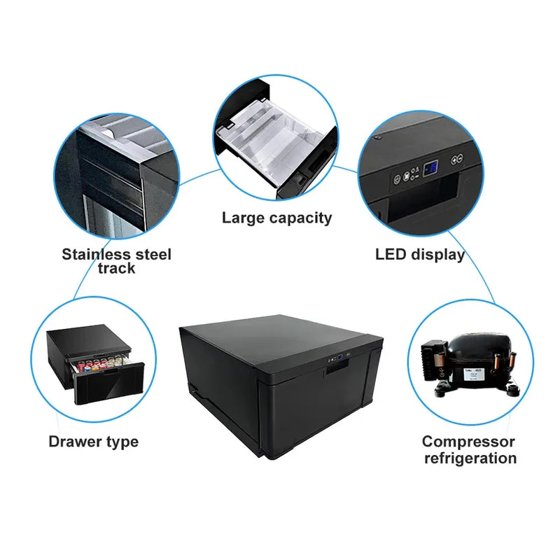 Portable 30L Drawer Fridge 12V 24V Car Refrigerator Freezer Compressor 12V Fridge for RV