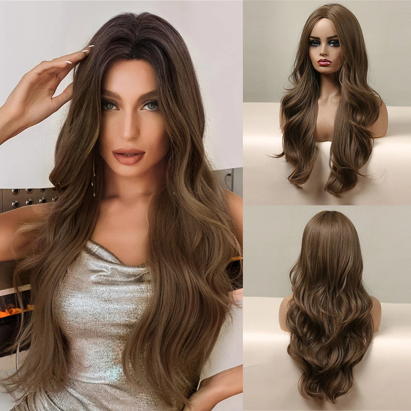 Red Brown Copper Ginger Long Wavy Synthetic Hair Wigs for Black Women Body Wave Ombre Wig Cosplay Natural Heat Resistant Wig