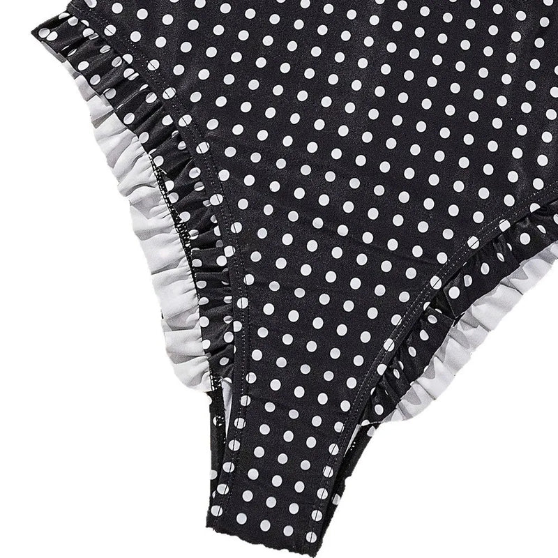 Polka Dot One Piece Swimsuit Sexy Halter Neck with Tie | SAMAG