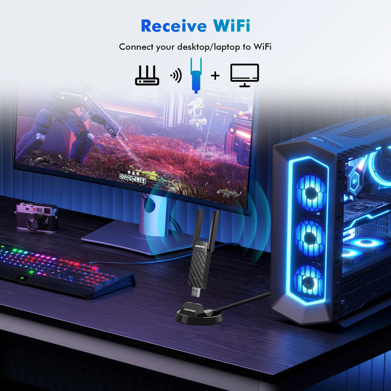COMFAST USB WiFi Adapter MT7612U 1200Mbps Dual Band 5Ghz 2.4Ghz Wireless Dongle Antenna Adaptador Receiver - Visuel 4 | SAMAG