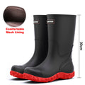 Men's Rain Boots Long Tube Water Shoes Non-slip Waterproof Safety Work Shoes Black Red High-Top Fishing Boots With Cotton Socks