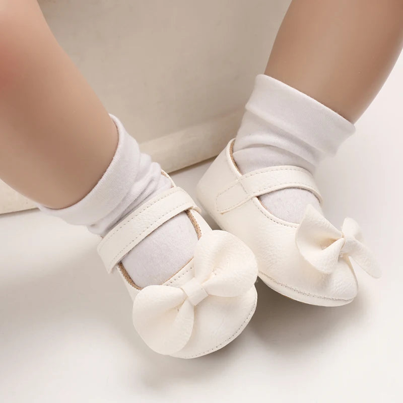 Baby Learning Walk Shoes, Cute Bow Spring Autumn Princess Infant Shoes, Soft Comfort Footwear for Baby Girls 0-18 Months
