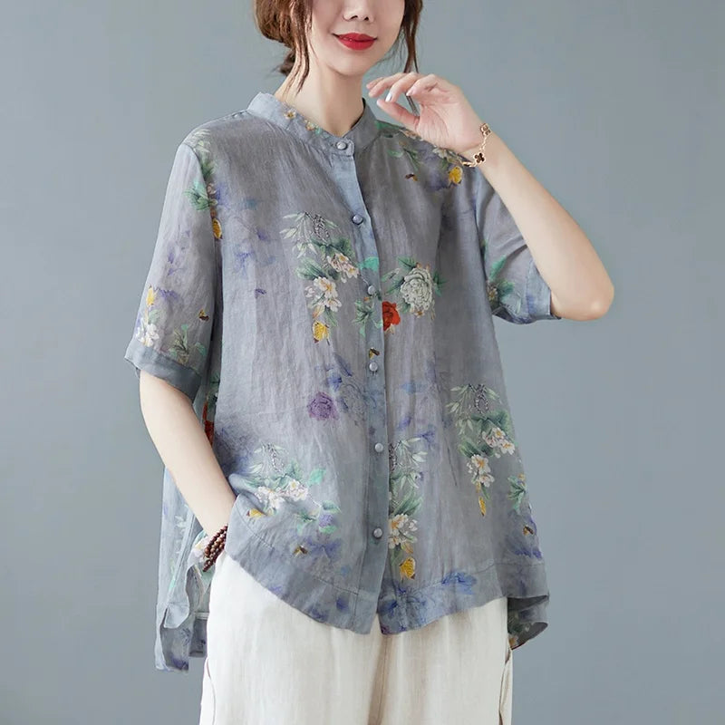 Summer ort Sve Cotton Linen Loose Fit Slimming Belly Covering Thin irt for plus Size Women Middle-Aged Mothers