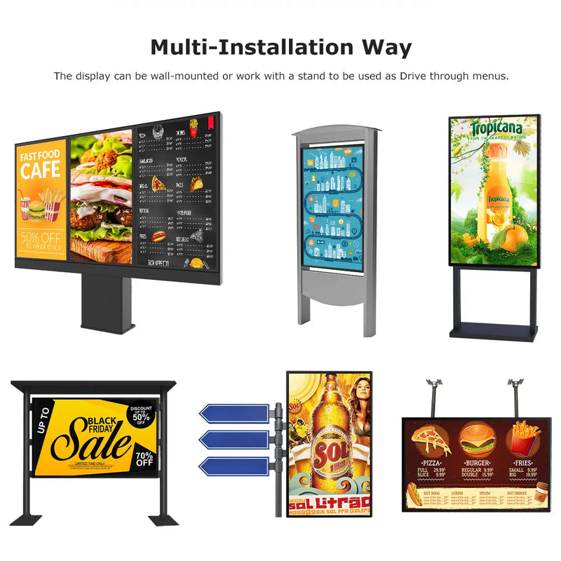 IP65 Waterproof Outdoor Digital Signage Displays Digital Menu Boards Outdoor Advertising Screen Wall Mounted