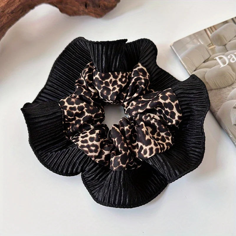 Women's New Vintage Leopard Print Lace Hair Rings Fashionable Niche Design Elegant Hair Ties with High - end Feeling