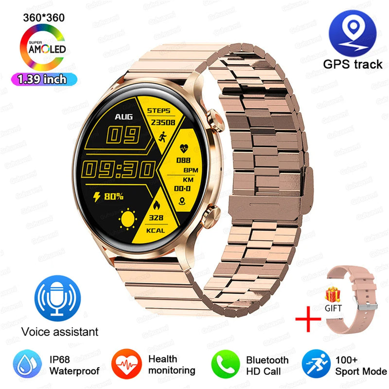 2026 New Smartwatch Women AMOLED HD Screen Always On Display Bluetooth Call IP68 Waterproof GPS Smart Men Watch For Android ios