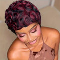 Layered Short Loose Curly Pixie Cut Human Hair Wig With Bangs Full Machine-Made Wig  for Women