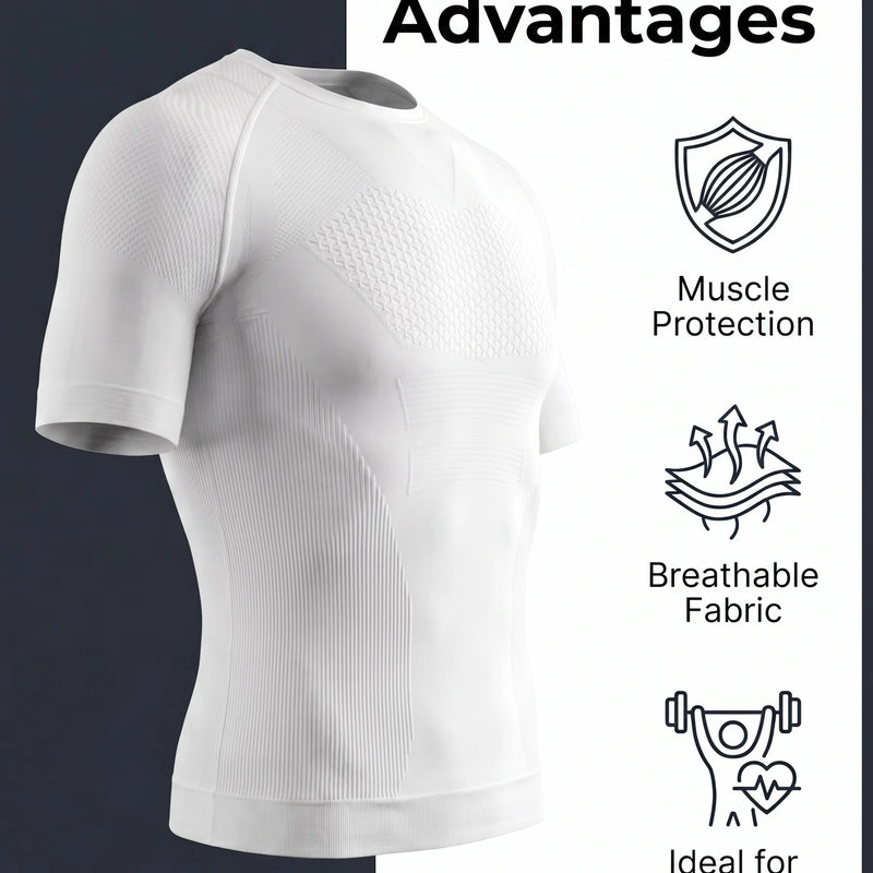 Men 3D Muscle Shaping Compression Tee Knitted Short Sleeve Shaperwear Gym Running Fitness Body Shaping Sport T-shirt