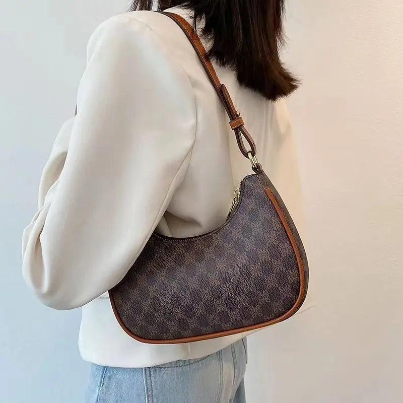 Retro Printing Female Underarm Bag Fashion High Quality Zipper Small Handbag Adjustable Strap Solid Color Shoulder Bags