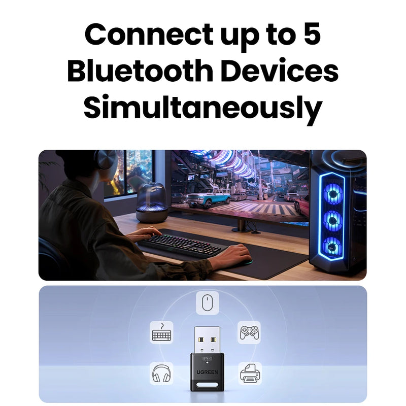 USB Bluetooth Adapter, Bluetooth 6.0 Dongle for PC Windows 11/10/8.1, Bluetooth Receiver & Transmitter for Keyboard/Mouse
