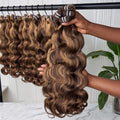 16A Highlight Ombre Body Wave Bundles Human Hair 2 3 4 PCS Unprocessed Brazilian Colored Weave Raw Hair 30 32 Inch Wet And Wavy Human Hair Bundles Extensions