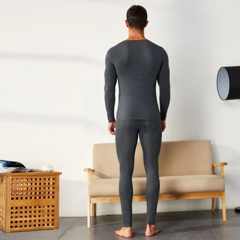 Men's thermal underwear set knitted cotton slim-fitting long johns men's underwear simple solid color XBT-81201